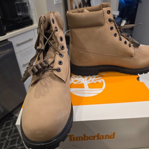Men's Timberland Premium 6 Waterproof BOOTS Beige Nubuck TB0A2P6W Size 12 NEW - Picture 4 of 13